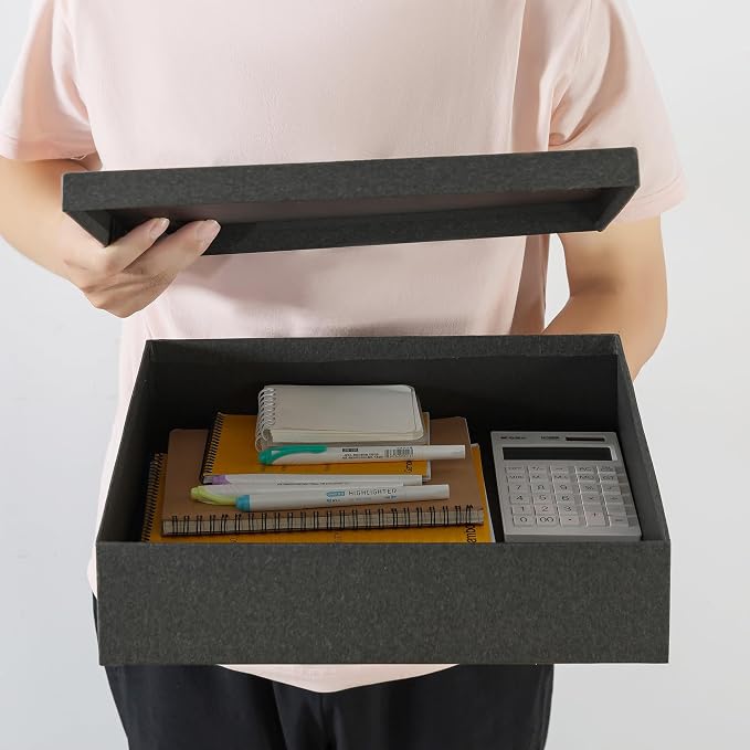 Soul & Lane - Black Kraft Decorative Storage Boxes with Lids, Set of 3 | Paper Document Storage Box Set for Photos, Pictures and Keepsakes, Cardboard Office Organizers for Stationery and Decor - Image 6