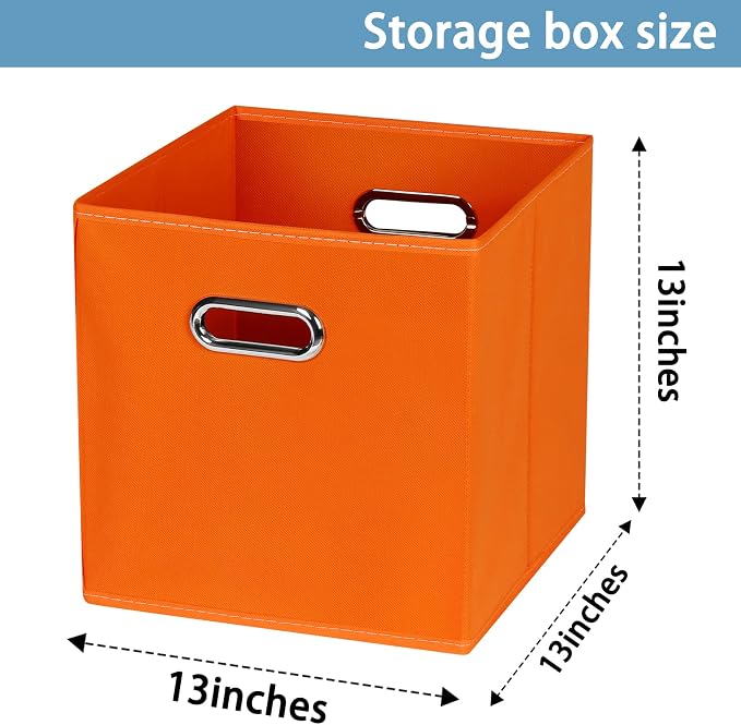 Fabric Cubby Storage Bins,13x13x13 Inches,Cube Organizer Bin Foldable Storage Boxes with Dual Handles Fabric Organizer Box and collapsible Storage basket,Set of 8,Orange - Image 2