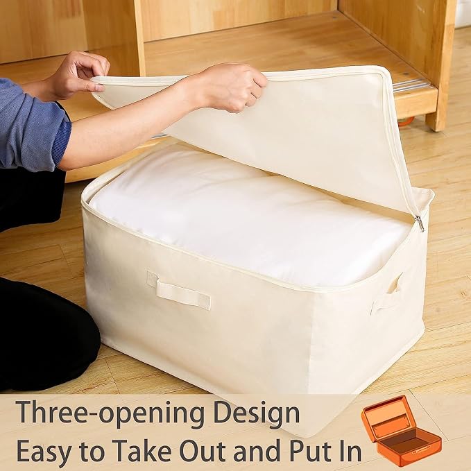 6 Pack Canvas Comforter & Blanket Storage Bags with Clear Window, Beige | Large Capacity, Cotton Linen Fabric, Reinforced Handles, Foldable Design for King Comforters, Clothes and Blankets Storage - Image 7