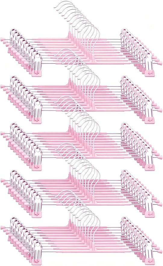 Pants Hangers with Clips, 50 Pack, Pink 12 Inch | Heavy duty, space saving, non-slip, adjustable, for men women's skirts,trousers, jeans & shorts by Unknown