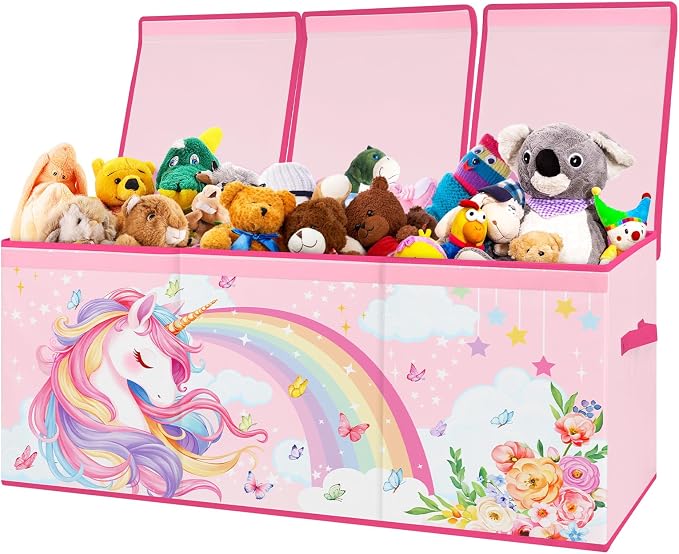 Large Toy Box Collapsible Chest Organizer with Flip Lid for Kids | Oxford Storage Box with Handle for Boy Girl Sturdy Waterproof Organizing Decor for Bedroom Playroom Nursery 37.7×12.5×15.7'' by Decalsweet