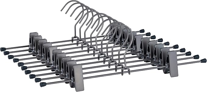 Pants Hangers 13.8" Dark Grey Skirt Clothes Rack with Clips Metal Clips Trousers Hanger Space Saving Slacks Hangers Durable and Sturdy Pants Display 30 Pack by Koobay