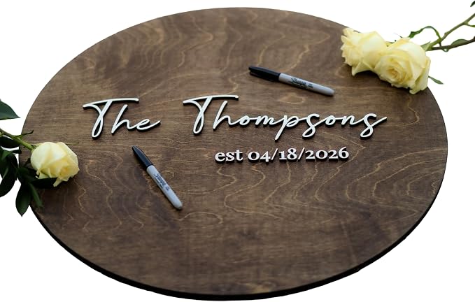 Personalized Round Guest Book Alternative Sign, Unique Guest Book Sign, Custom Alternative Guest Book, Wooden Guest Book, Wedding Ceremony Guestbook Sign (Design 8) by Obsidian+Home+Creations