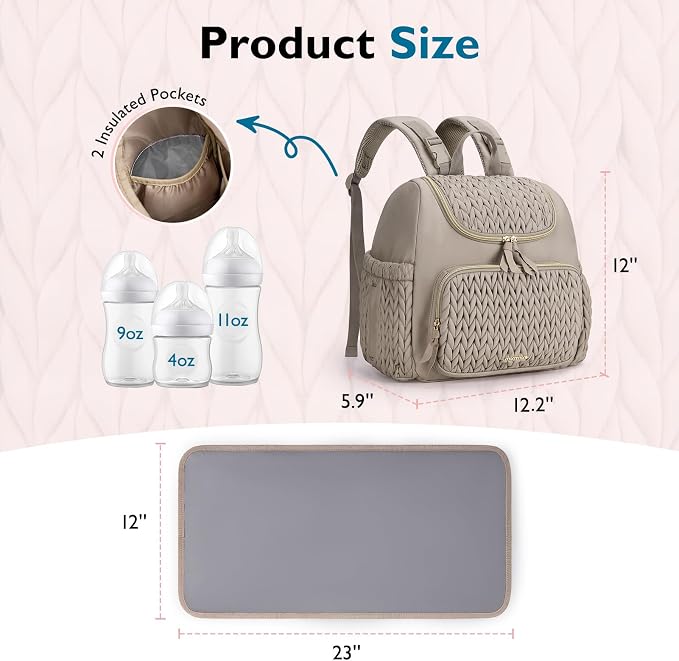 mommore Diaper Bag Backpack, Stylish Mini Baby Bag with Changing Pad | Insulated Pockets & Stroller Straps Small Diaper Backpack Compact Maternity Bag for Baby Essentials, Hospital & Daily Work - Image 7