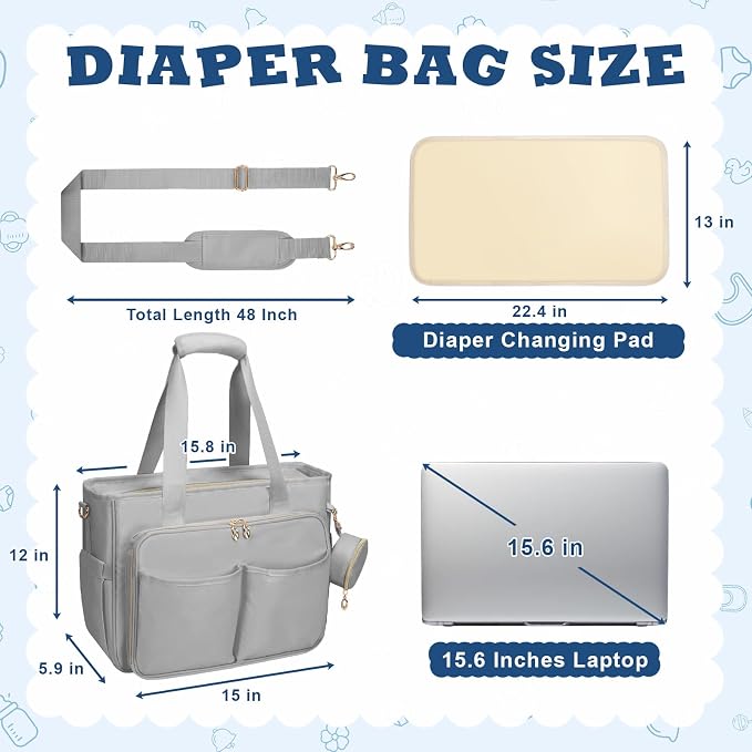 GDNasist Diaper Bag Tote, Large Travel Hospital Bag for Labor Delivery | Baby Bag with Pacifier Case, Large Capacity Travel Diaper Case with Changing Pad & Stroller Clips - Image 3