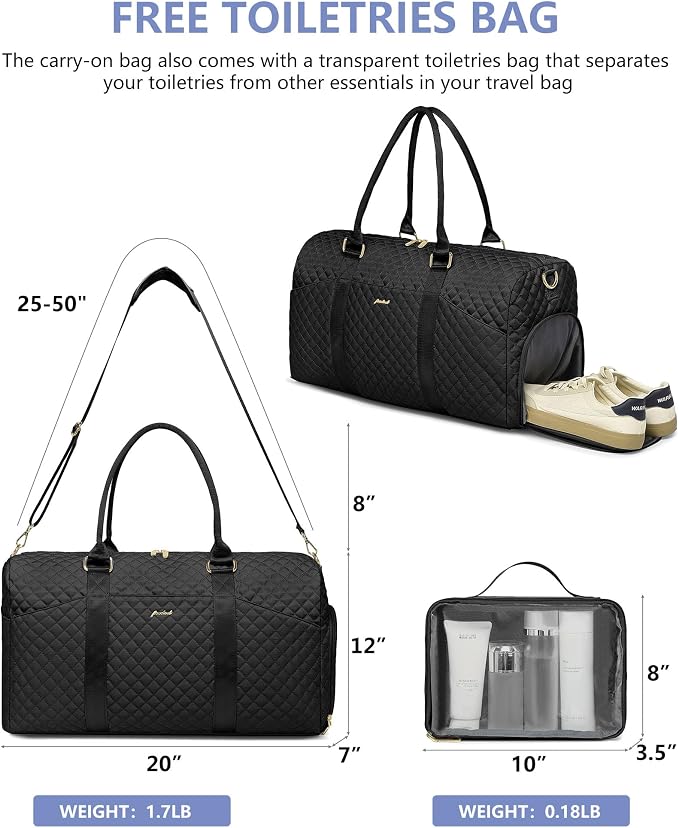 FOCDOD Travel Duffle Bag for Women - Weekender Bags with Shoe Compartment Large Carry on Overnight Tote Bag with Toiletry Bag Traveling Yoga Gym Bags with Wet Pocket Mommy Hospital Bag Black - Image 3