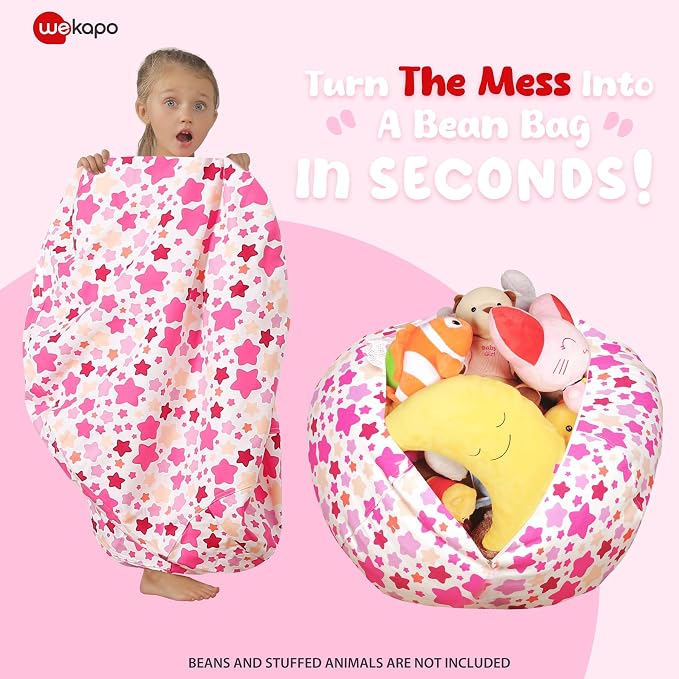 WEKAPO Stuffed Animal Storage Bean Bag Chair Cover for Kids | Stuffable Zipper Beanbag for Organizing Children Plush Toys Large Premium Cotton Canvas (Small Star, X-Large) - Image 3