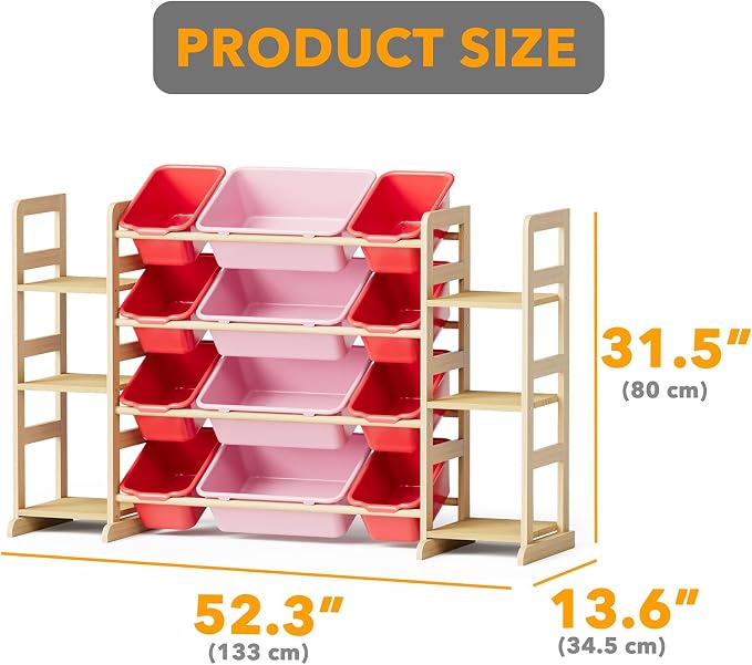 SpaceAid Toy Storage Organizer with 6 Shelves and 12 Bins, Toy Organizers Storage Bookshelf, Kids Bin Shelf Toys Box Bookcase for Bedroom Playroom Organization Room Decor, Red and Pink - Image 2
