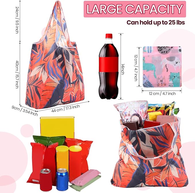 Paterr 50 Pack Reusable Grocery Bags Foldable Shopping Tote | Washable Lightweight Bags Bulk with Handles for Women Summer Beach Travel Market Gift - Image 4