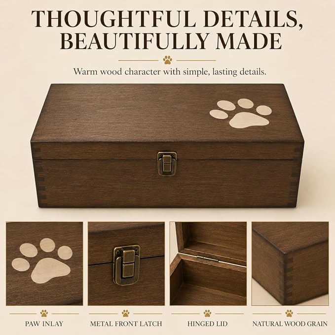 Pet Casket Wooden Keepsake Box, Large Memory Box for Keepsakes, Decorative Storage Box for Memories, Jewelry, & Photos, Memorial Boxes for Men & Women - Image 2