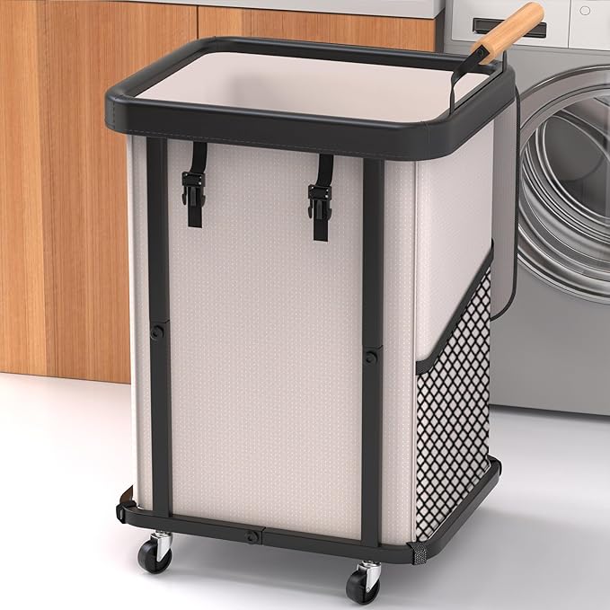 150L Laundry Basket with Wheels,Rolling Basket Hamper with Lid&Handle White | Laundry Organizer Storage Cart with Heavy Duty Sturdy Metal Frame for Home, Hotel, Laundry Room by Unlockyourhomestoragelife