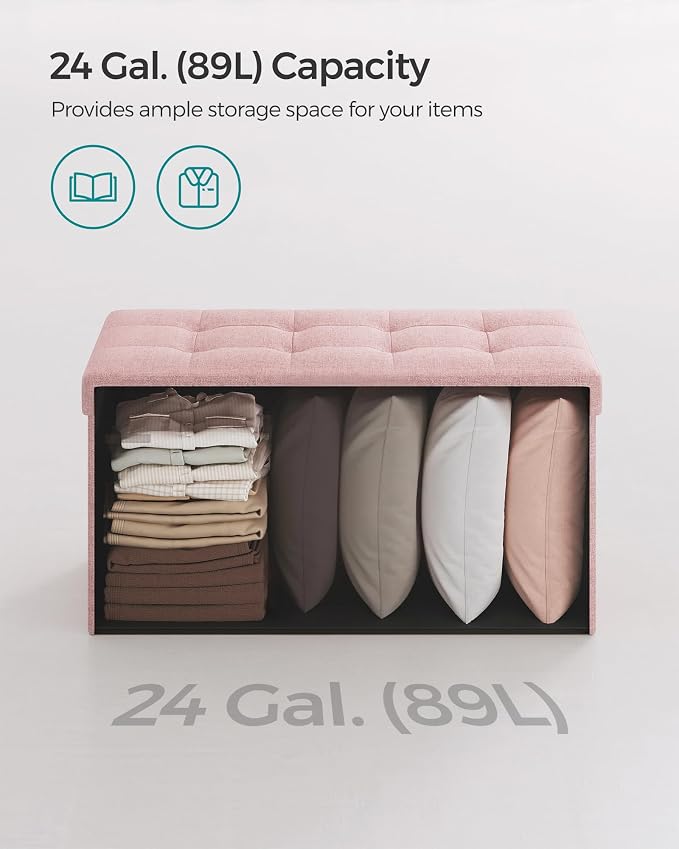 SONGMICS Mazie Collection - 30 Inches Folding Storage Ottoman Bench, Ottoman Foot Rest, End of Bed Bench, Storage Chest, Load 660 lb, for Living Room, Bedroom, Entryway, Jelly Pink ULSF047R11 - Image 5