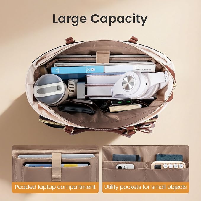 LOVEVOOK 17 Inch Tote Bag for Women, Work Bags Laptop Bag with Large Cup Holder, Quilted Nurse Bag Diaper Tote with Multi-Pockets, Large Computer Handbag Purse for Bussiness Travel - Image 5