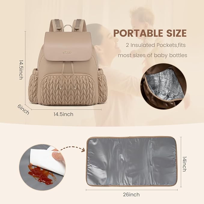 LOVEVOOK Diaper Bag Backpack, Small Baby Bag, Cute Baby Diaper Bag, Stylish Water-Resistant Travel Baby Bag for Mom, Baby Backpack with Changing Pad, Stroller Straps -Nude - Image 3
