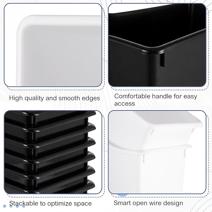 Geetery 24 Pcs Book Bin for Classroom with Labels Stackable Plastic Organizing Bins 11.5 x 5.4 x 7.5 in Book Holders Storage Bins Box Baskets for Classroom Library Home (Black,White) - Image 3