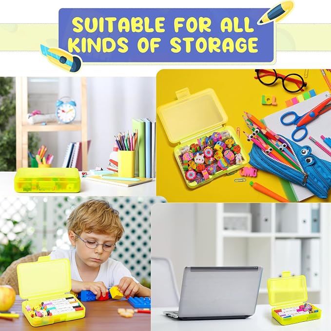Zhehao 40 Pack Plastic Pencil Box Bulk, Hard Case for Kids,Yellow | Clear Lid Cases for School Supplies, 3 Compartment Organizer, Hard Plastic Utility Holder with Pens Brushes, Classroom Use - Image 5