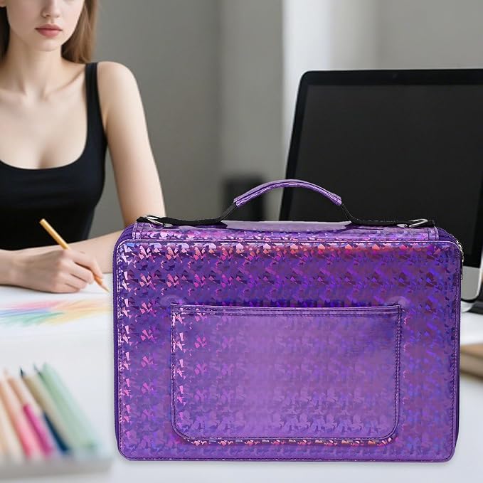 Large Capacity Colored Pencil Case - 600 Individual Slots PU leather with Zipper Closure Portable Organizer for Watercolor Pencils Ideal for Artists（Purple） - Image 4