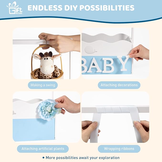 GiftAmaz Blue Wooden Baby Shower Crate Closet, Baby Storage Crate with Handle, Baby Shower Gifts Basket, Baby Welcome Box for Newborn Boys, Pregnancy Gifts for New Parents - Image 6