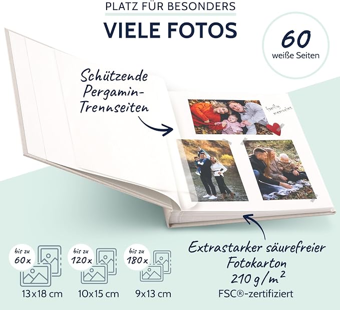 goldbuch 24605 Summertime Trend 2 Photo Album with 60 White Pages with Parchment Dividers, Memory Album with Linen Cover, Photo Album for Gluing, Beige, 25 x 25 x 4 cm - Image 4