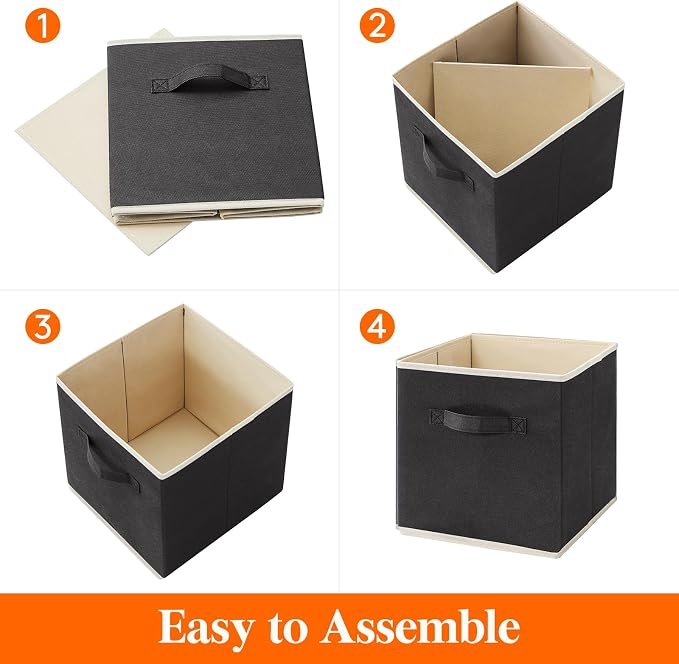Lifewit Storage Cubes, 11 Inch Organizer Bins, 18L Black, 12 Packs | Foldable Decorative Fabric Storage Baskets for Organizing Home Organizers with Handles for Shelves, Closet - Image 2