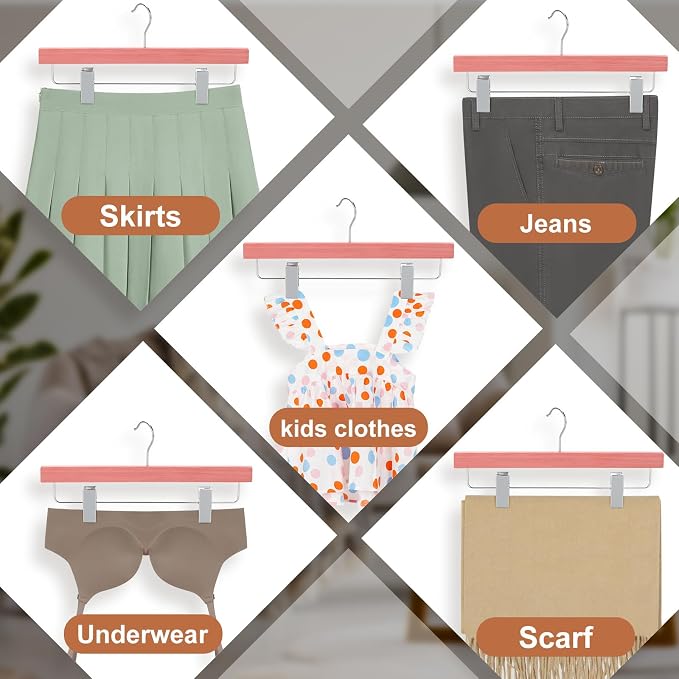 TOPIA HANGER Red Cedar Wooden Pants Hangers 20 Pack, Slacks Trouser Shorts Hangers with 2 Big Metal Anti-Wrinkle Adjustable Clips, 360° Stronger Chrome Hooks, CT07P20 - Image 7
