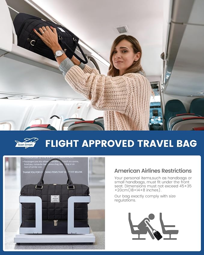 LOVEVOOK Large Duffle Bag for Travel, Puffer Weekend Bags for Women Travel Tote, Carry on Duffel Bag for Airplanes, 18 Inch Personal Item Bag Gym Bag Women, Black - Image 4