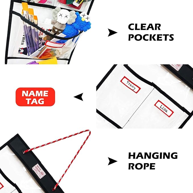 Rough Enough Locker Organizer, 4 Pockets Hanging for Gym Work Wall, Clear | Water-Repellent, Thick PVC Material, 27 x 11 Inch, 2 Small + 2 Large Pockets, for Police, Officer, Teacher - Image 5