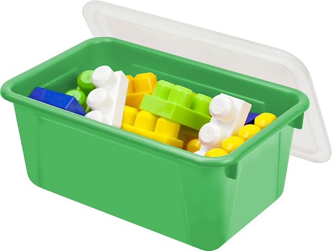Storex Small Cubby Bins – Plastic Storage Containers for Classroom with Non-Snap Lid, 12.2 x 7.8 x 5.1 inches, Green, 5-Pack (62409A05C) - Image 7