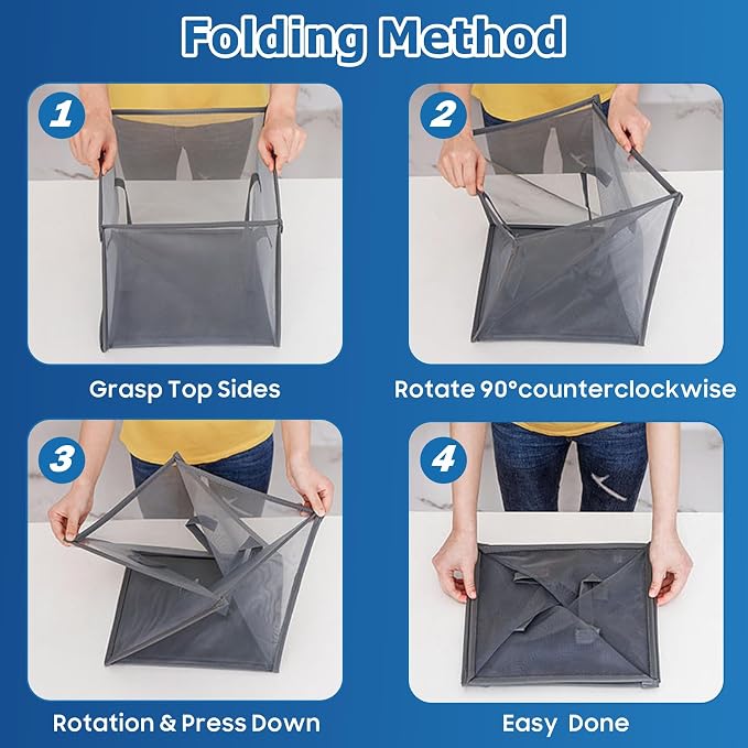 2 Pack Mesh Pop Up Laundry Basket with Handles 32L Portable and Collapsible Laundry Hamper Foldable Storage Organizer for Laundry Room Clothes Toys - Image 8