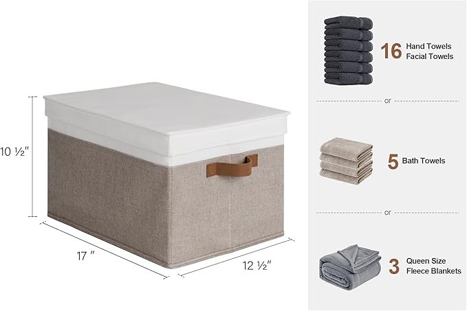 StorageWorks Fabric Storage Bins with Lids, Closet Storage Bins | Lidded Dust-proof, Easy Pull Handles, Foldable, Stackable, Ideal for Clothes Blanket Towel, Jumbo, Brown and White, 3-Pack - Image 2