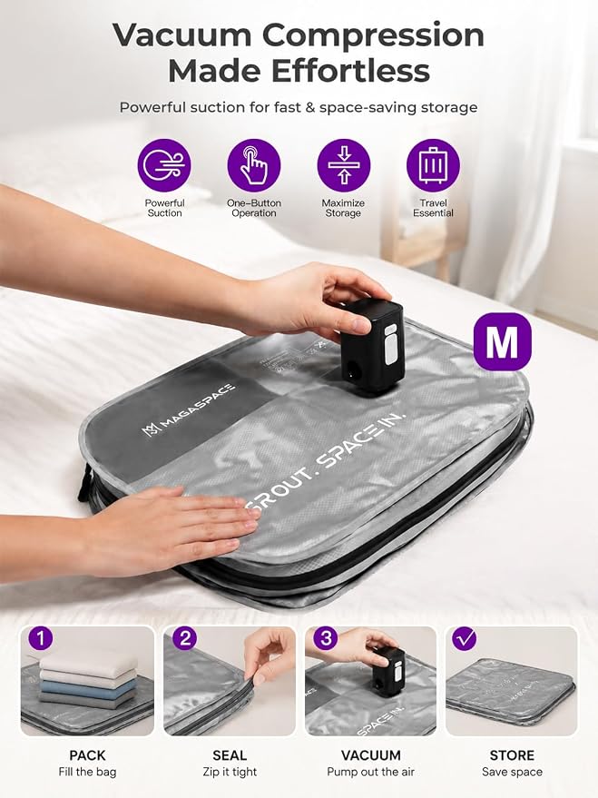 Vacuum Seal Bags for Travel with Pump, 24L Waterproof Packing Cube Compression Bag for Carry On Suitcase & Backpack - Image 4