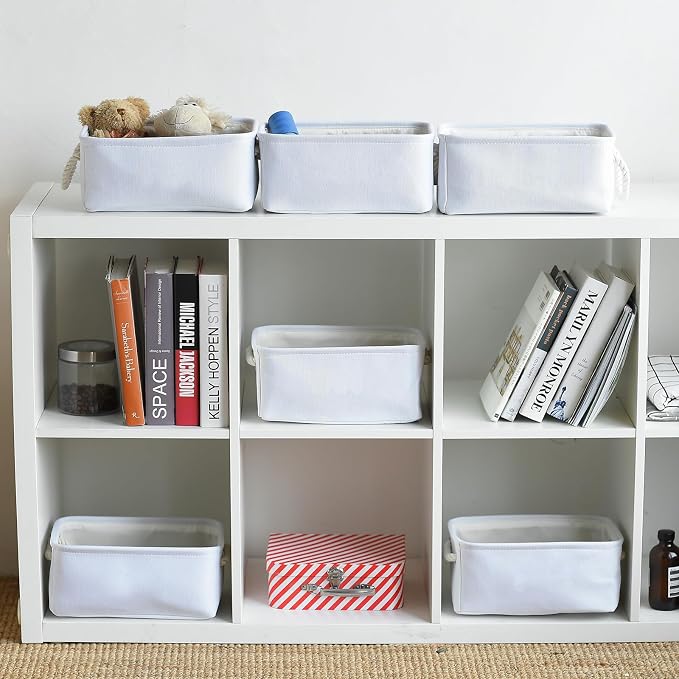 Storage Basket for Organizing - Small 6 Pack 11.8x7.8x5.2 inch Gifts for Empty with Rope, Fabric Storage Cubes for Decorative Cloth Dog Livehome (White) - Image 2