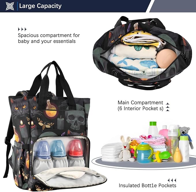 MNSRUU Diaper Bag Grey Skull Diaper Bag Backpack Multifunction Travel Diaper Bag Tote Large Capacity Diaper Changing Backpacks for Moms Dads - Image 5