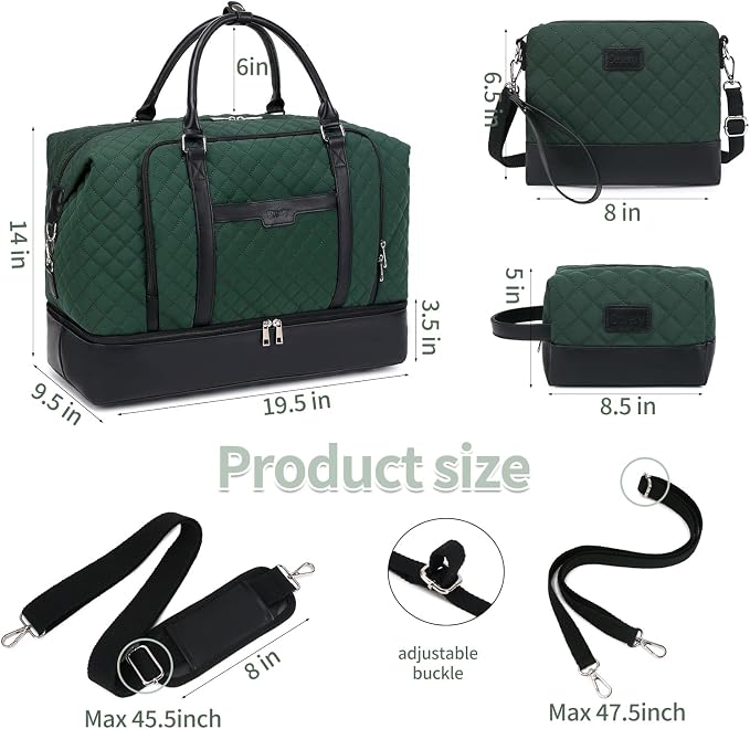 Weekender Bag, Large Travel Duffel Bag for Women, Carry on Overnight Bag with Shoe Compartment and Toiletry Bags - Image 6