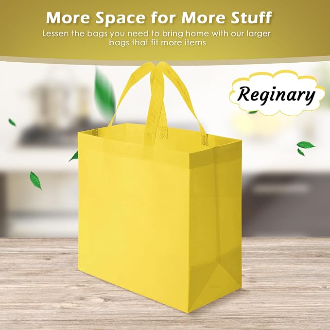 Reginary 100 PCS Non Woven Tote Bags Bulk,Yellow | Reusable Shopping Bags with Handles, Stores, Groceries Markets, Events Gift, Party Supplies - Image 4