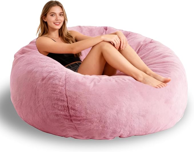 Faux Fur Bean Bag Cover (No Filler)Stuffed Animal Storage Adults Dusty Pink | Bean Bag Covers Large Bean Bag Sofa for Adults, furry fuzzy surface,for living room bedroom holiday gift by GurXien