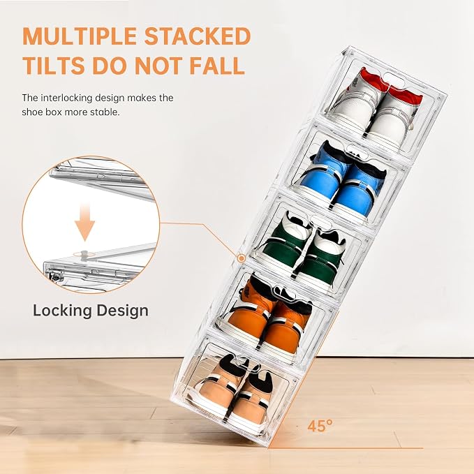 INSTY 12 Pack Large Shoe Storage Box, Clear Shoe Storage Organizer with Magnetic Door, Stackable,Shoe Containers For Display Sneakers, Easy Assembly, Fit up to US Size 12, Clear - Image 4