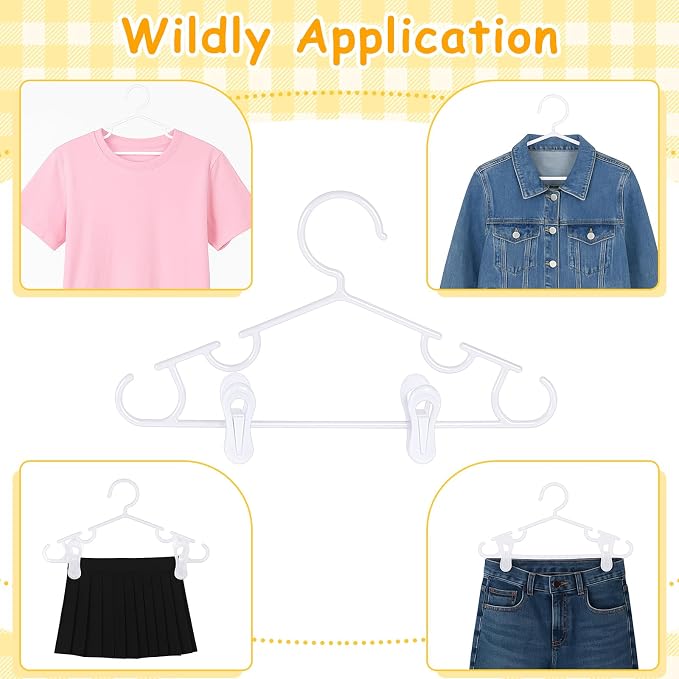 Hsei 40 Pcs 14 in Baby Youth Kids Clothes Hangers with 80 Clips for Pants Non-Slip Toddler Plastic Hangers for Child Aged 7-12 Years, Space Saving Design with Shoulder Notches for Trousers Tops Jeans - Image 4