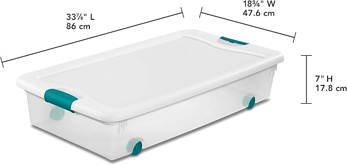 Sterilite 4-Pack 56 Quart Wheeled Latching Box, Underbed Clear Plastic Storage Organizer - Under Bed Rolling Container Bin with Lid and Wheels for Home or Dorm Bedrooms and Closets - Image 2