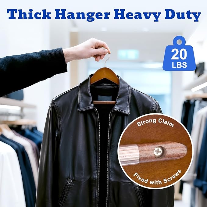 HOUSE DAY Wood Suit Hangers for Men, Smooth Wide Shoulder Wooden Hanger with Non Slip Pant Holder, Wide Hangers for Suits, Coats, Jackets, Heavy Wide Clothes Hanger 2 Pack, Walnut - Image 5
