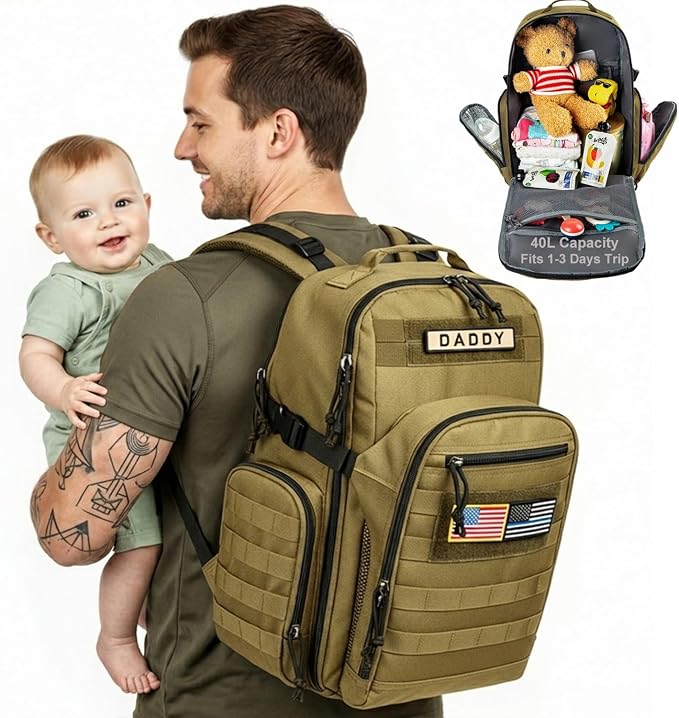 MIRACOL Baby Diaper Bag for Dad: Military-Grade 900D Polyester with 16+ Multiple Pockets for Active Dad - 40L XL Capacity for 1–3 Day Trips by MIRACOL