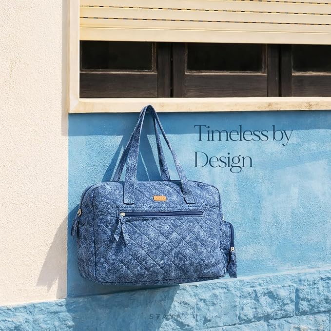 Staya Hospital Bag for Labor & Delivery - Quilted Weekender Bag for Women | Soft cotton quilted duffle, carry-on size, overnight & weekender bag, roomy with pockets, shoulder strap included - Image 7