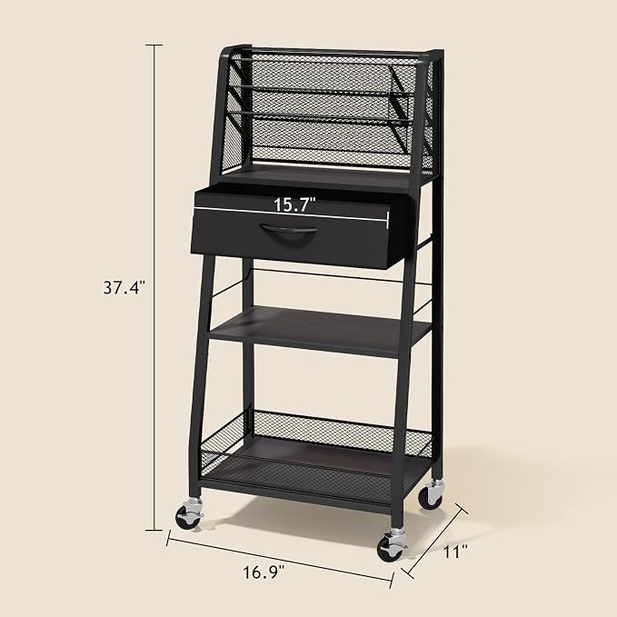 3 Tier Rolling Cart - Metal Utility Cart with Storage Drawer and Wheels, Versatile Art & Craft Organizer for Home, Office, or Studio - Ideal for Storing Brushes, Paints, and Supplies（Black） - Image 2