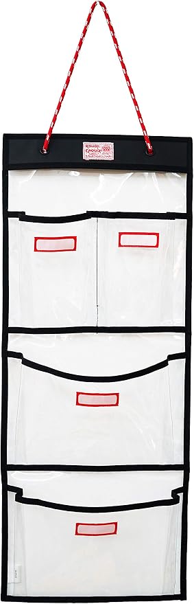 Rough Enough Locker Organizer, 4 Pockets Hanging for Gym Work Wall, Clear | Water-Repellent, Thick PVC Material, 27 x 11 Inch, 2 Small + 2 Large Pockets, for Police, Officer, Teacher by REROUGHENOUGH