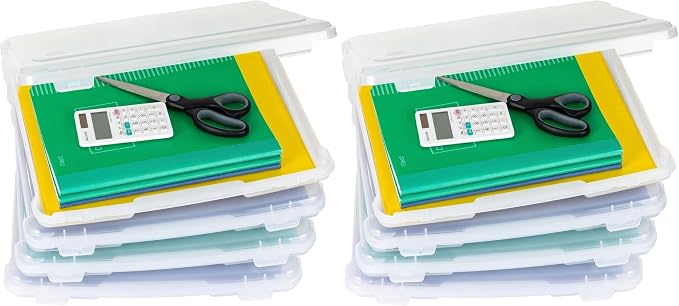 IRIS USA Board Game Storage Craft Organizer Box with Snap-Tight Latch Lid, 8-Pack Portable Plastic Case Bin for Puzzles, Magazines, Hobbies, Art Supplies, Fits 8.5" x 11" & A4 Papers, Slim, Clear by IRISUSA