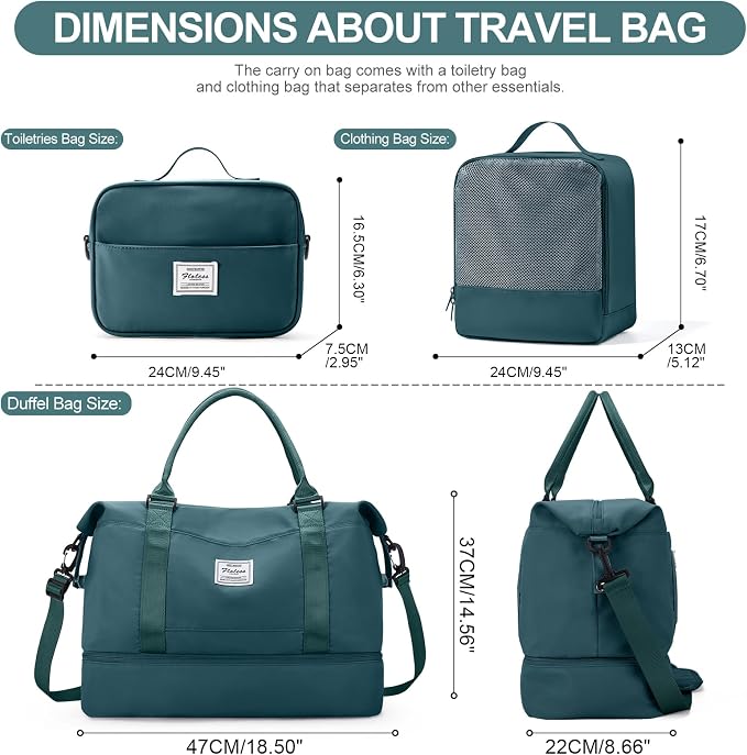 Weekender Bags for Women,Travel Duffle Overnight Bag with Shoe Compartment | Personal Item Carry On Bag,Gym Bag,3 Pcs Set - Image 3