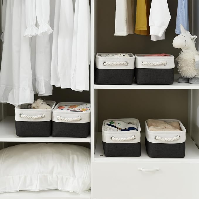 Storage Bins for Shelves - 6 Pack 11.8x7.8x5.2 inch Collapsible Storage Cubes, Basket for Gifts Empty Closet Organizing Dog Toy Box (White & Black) - Image 4