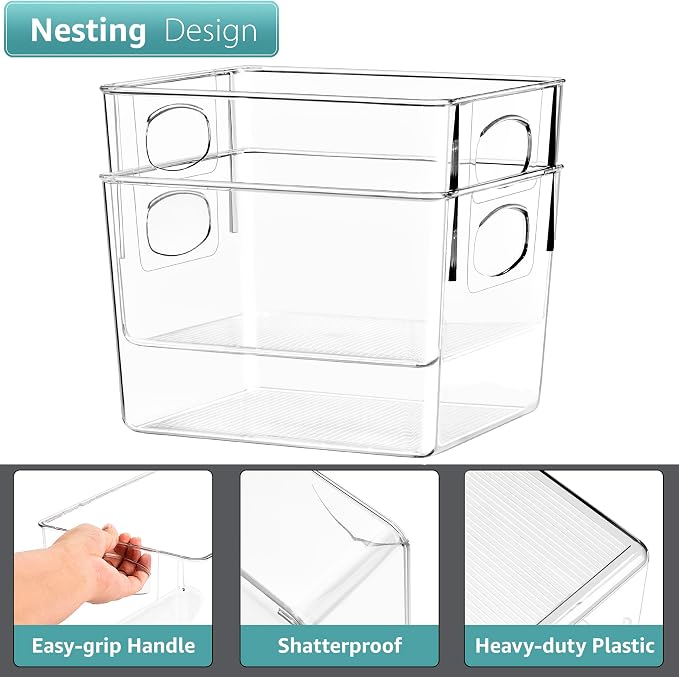 Sorbus Fridge Organizers and Storage, Clear Plastic Bins (Medium, 4 Pack) | Handled containers keep crafts, clothing and household supplies sorted across pantries, cabinets, refrigerators and closets. - Image 3