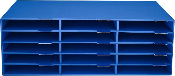 AdirOffice Cardboard Paper Organizer - Classroom Mailbox, Literature Organizers, Office Sorter Mailboxes, Construction Papers Storage with Slots, Compartment Shelf Holder (15 Slot, Blue) by AdirOffice