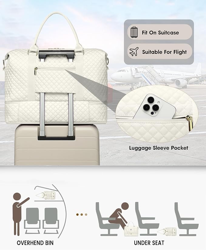 Women Weekender Travel Duffle Bag: Travel Duffel Overnight Bags with Shoe Compartment Large Carry on Tote Bag Toiletry Bag Weekend Yoga Gym Hospital Bags for Labor and Delivery with Wet Pocket Beige - Image 5